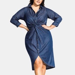 Plus Size 18W Chambray-Twist Dress denim shirtdress